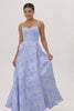 Blue Floral Corset A Line Jacquard Long Wedding Guest Dress with Slit