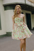 Green Floral Strapless Short Corset Homecoming Dress with Bows
