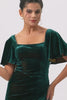 Peacock Green Scoop Neck Long Velvet Bridesmaid Dress with Sleeves