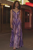 Sparkly Mermaid V Neck Dark Purple Sequins Long Prom Dress with Open Back