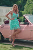 Cute Sparkly A-Line Green Spaghetti Straps Tiered Homecoming Dress with Sequins