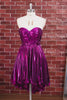 Fuchsia Ruched Metallic High-Low 80s Homecoming Dress with Pockets
