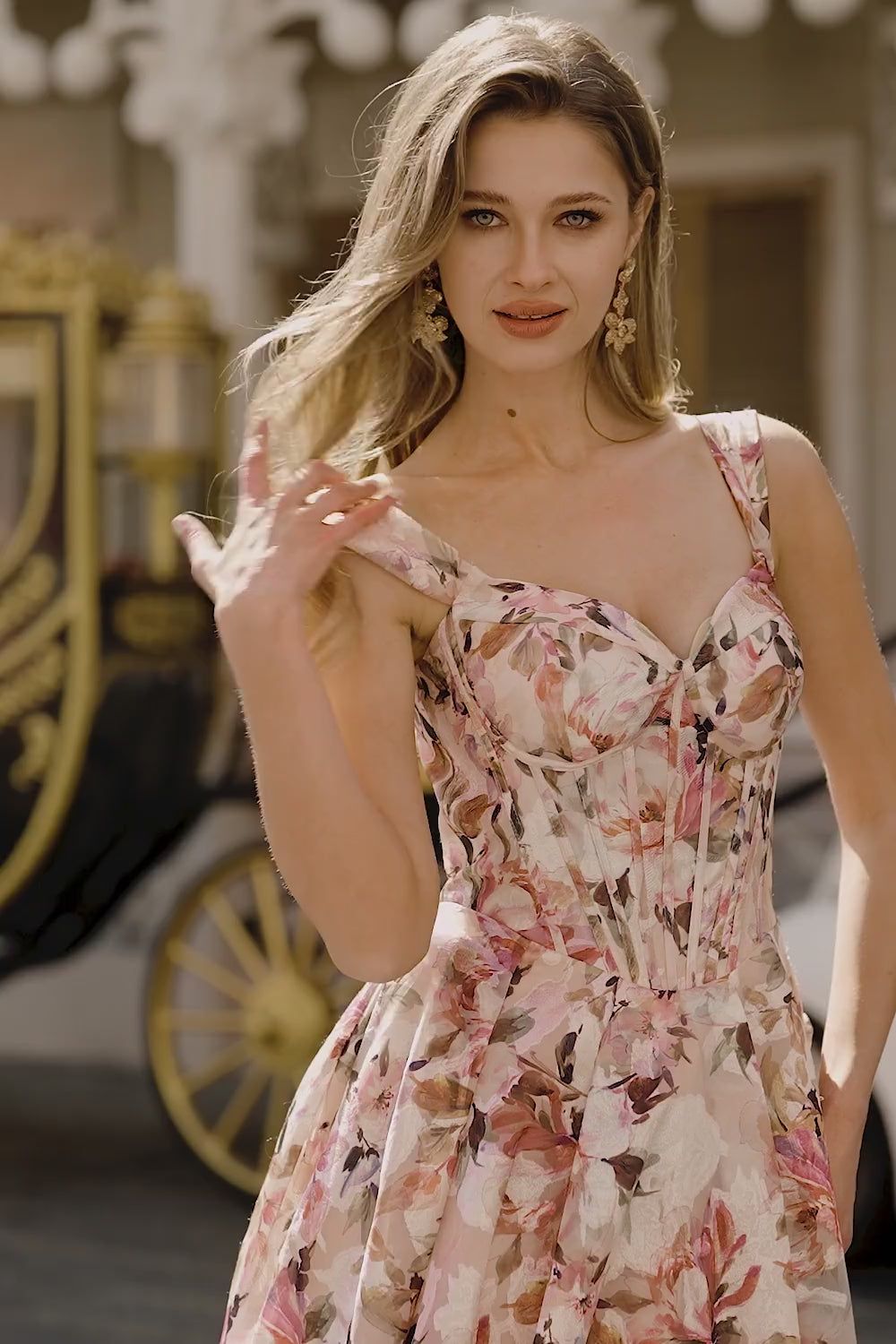 Floral Desert Rose A Line Thick Straps Long Corset Prom Dress