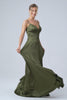 A-Line Spaghetti Straps Olive Satin Long Bridesmaid Dress with Slit