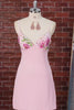 Pink Floral Spaghetti Straps Sequin Short Homecoming Dress