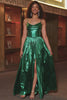 A-line Dark Green Corset Prom Dress with Slit