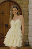 Light Yellow Sweetheart Ruched Ruffled Short Homecoming Dress with Bow