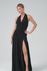 Black Mermaid Halter Pleated Backless Long Bridesmaid Dress