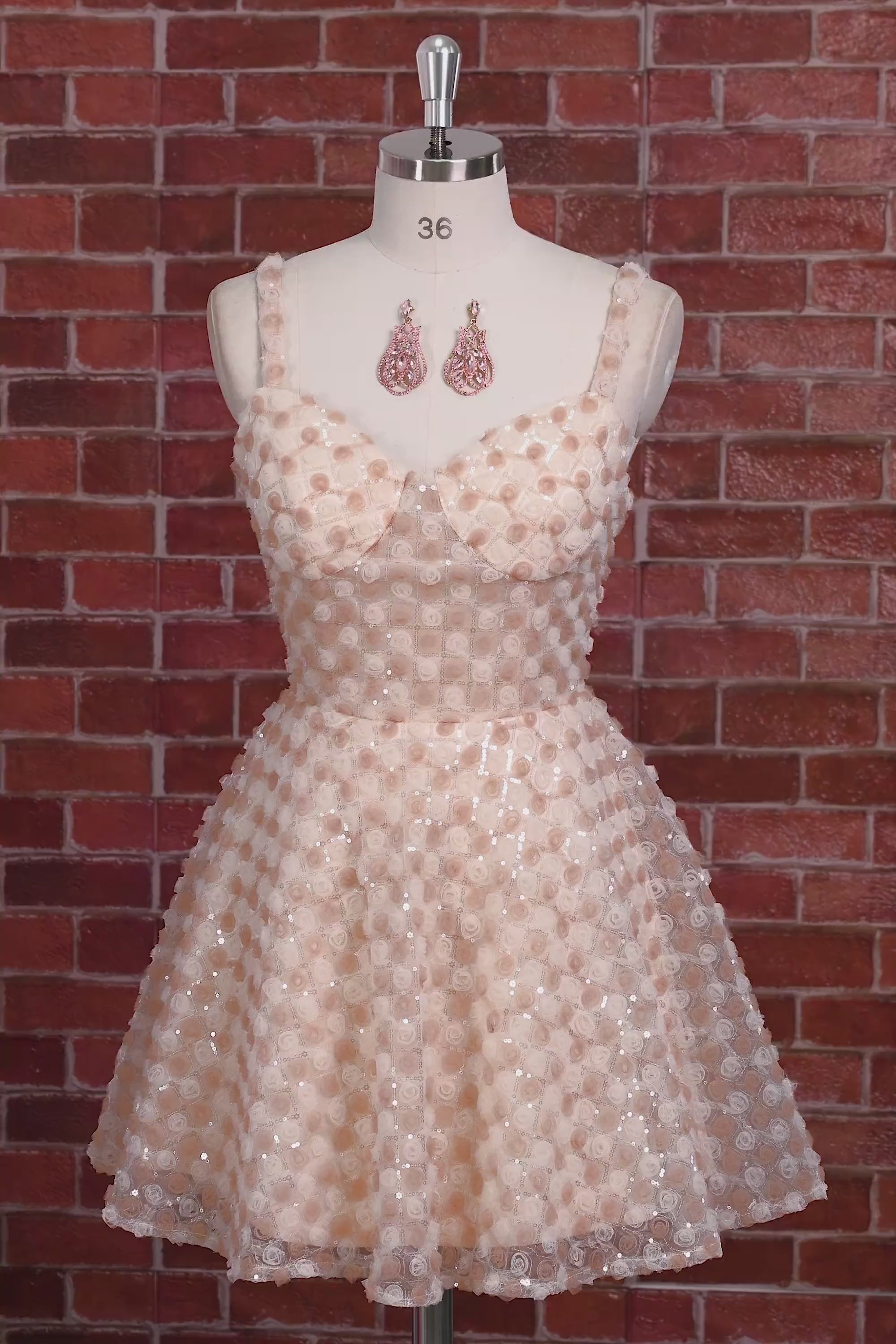 Champagne Sparkly Sequin Short A-Line Homecoming Dress with 3D Flowers