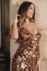 Sparkly Mermaid Spaghetti Straps Golden Sequins Long Prom Dress with Split Front