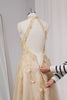 High Neck Floral A Line Corset Blush Long Prom Dress with Slit