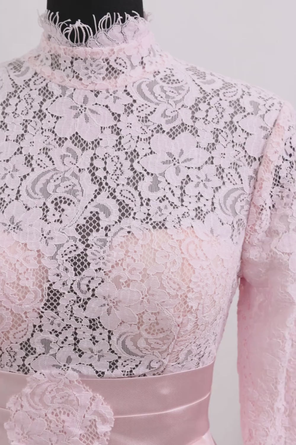 Candy Pink High Neck Long Mother of the Bride Dress with Lace