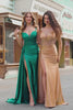 Sparkly Champagne Mermaid Watteau Train Corset Sequins Satin Prom Dress with Slit