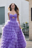 Purple Tulle A-Line Tiered Long Prom Dress with Slit
