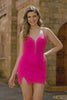 Sparkly Fuchsia Tight Spaghetti Straps Short Homecoming Dress with Beading