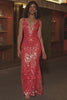 Orange Charming Mermaid Deep V Neck Sparkly Sequin Prom Dress with Embroidery