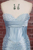 Grey Blue Satin Tight Ruched Short Corset Pearl Homecoming Dress with Beading
