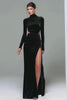 Black Velvet High Neck Sheath Long Sleeves Holiday Party Dress with Slit