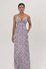 Purple Floral Ruched Spaghetti Straps Long Wedding Guest Dress