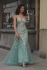 Stunning Mermaid Spaghetti Straps Light Green Corset Prom Dress with Appliques