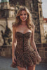 Khaki Leopard Printed Strapless Tulle Short Homecoming Dress