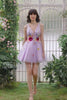 A Line Deep V Neck Open Back Purple Homecoming Dress With 3D Flowers