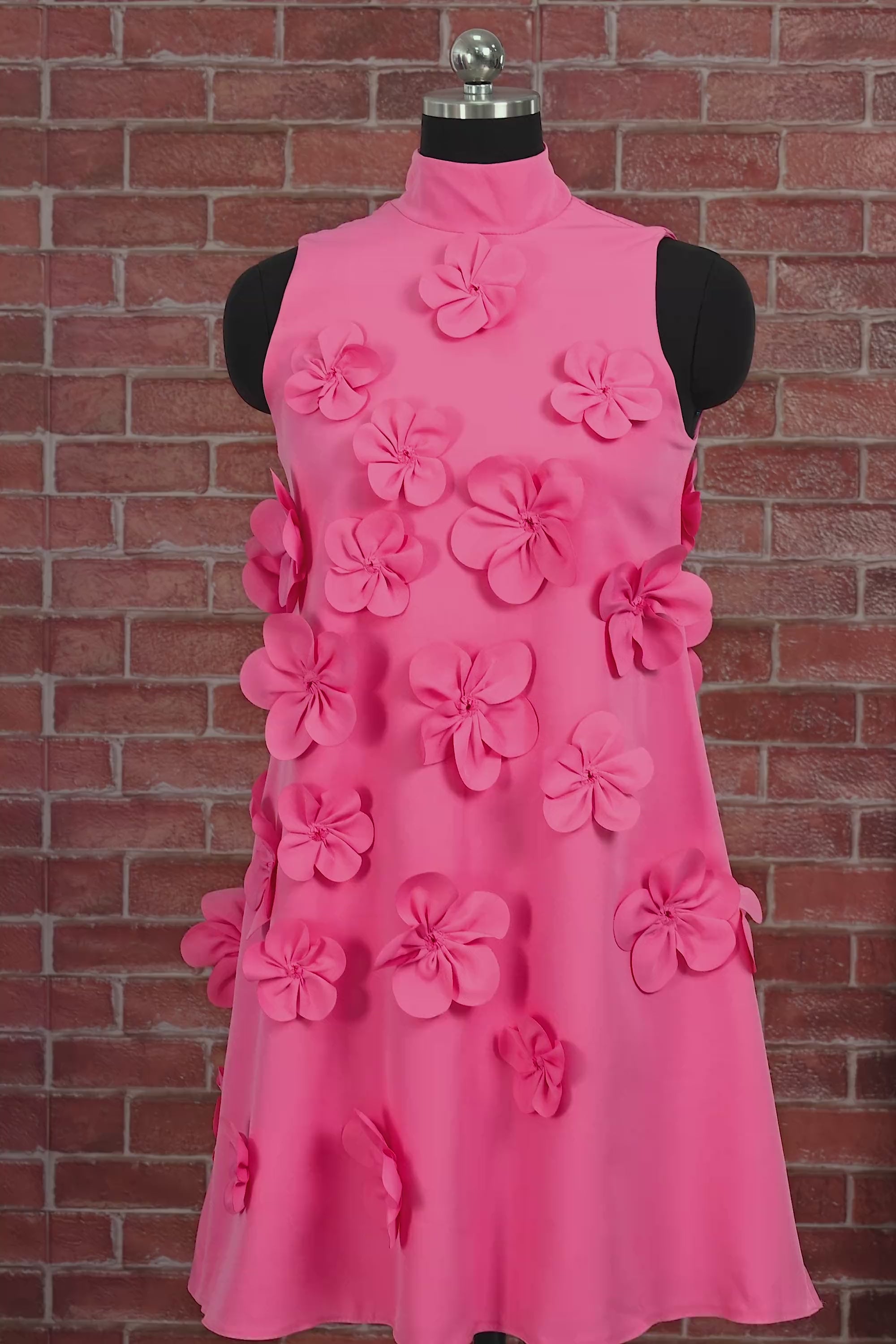 Hot Pink Short Floral High Neck A Line Homecoming Dress