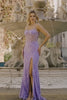 Sparkly Purple Floral Mermaid Beaded Long Corset Prom Dress with Slit
