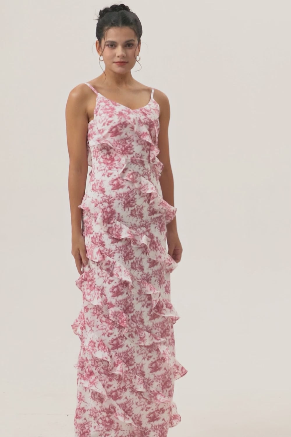 Blush Ruffled Flower Sheath Long Wedding Guest Dress with Slit