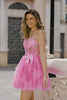 Pink Corset Floral A Line Short Homecoming Dress with Bow