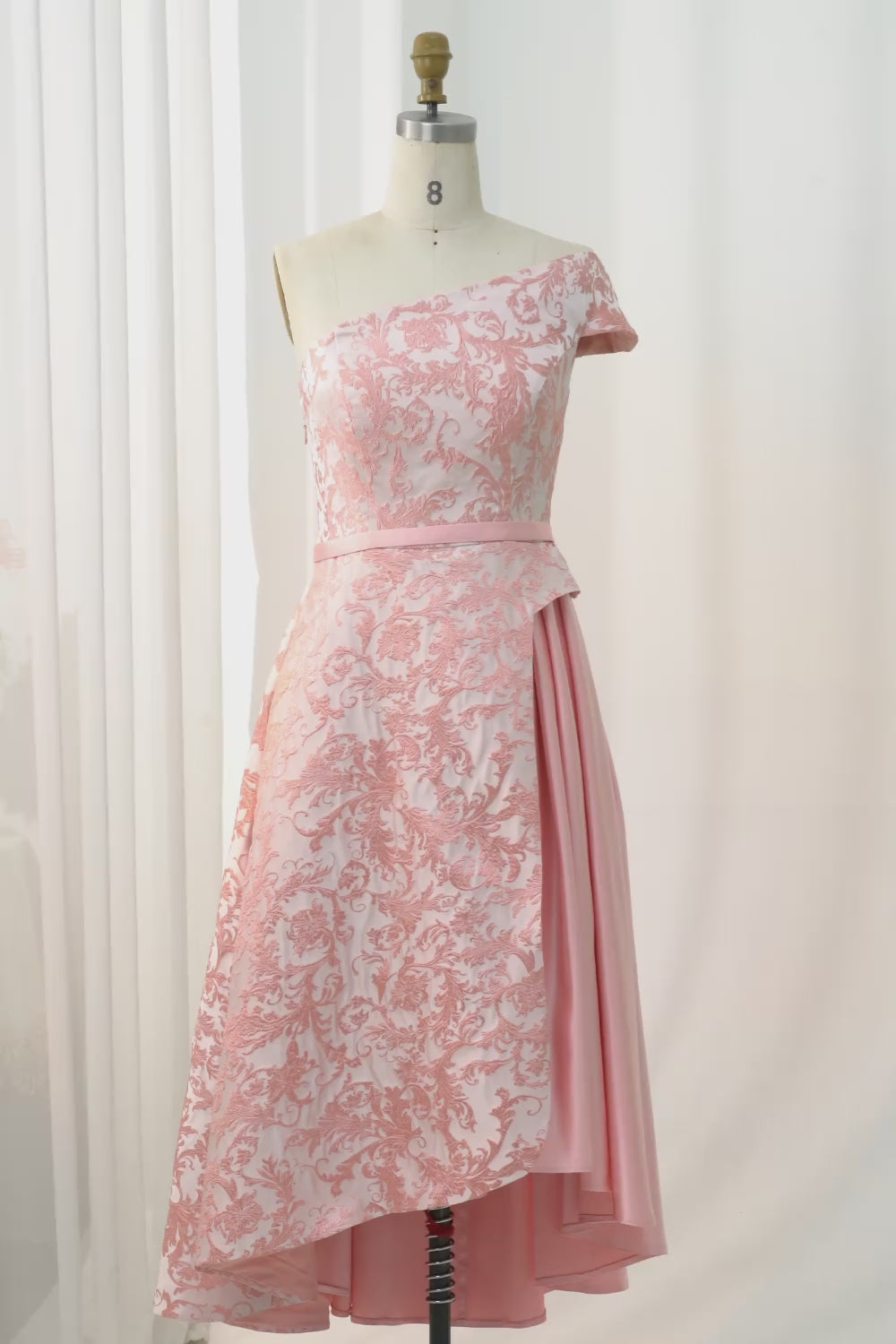 Dusty Rose A-Line Jacquard Midi Mother of the Bride Dress