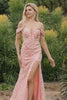 Floral Yellow Mermaid Off the Shoulder Long Prom Dress with Slit