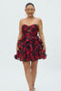 Black and Red Sweetheart Floral Cut Out Short Homecoming Dress with Ruffles