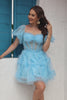 Blue Tulle Off The Shoulder Short Homecoming Dress