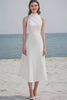 Ivory Satin High Neck Maxi Rehearsal Dinner Dress