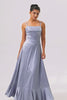 Dusty Blue Spaghetti Straps Long Satin Bridesmaid Dress