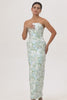 White and Blue Sheath Strapless Satin Floral Long Wedding Guest Dress
