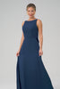 Navy Mermaid Backless Chiffon Long Bridesmaid Dress