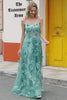 Glitter Grey Green Lace Flower Long Corset Prom Dress