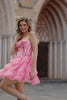 Pink Floral Sweetheart Corset Tiered Short Homecoming Dress with Ruffles