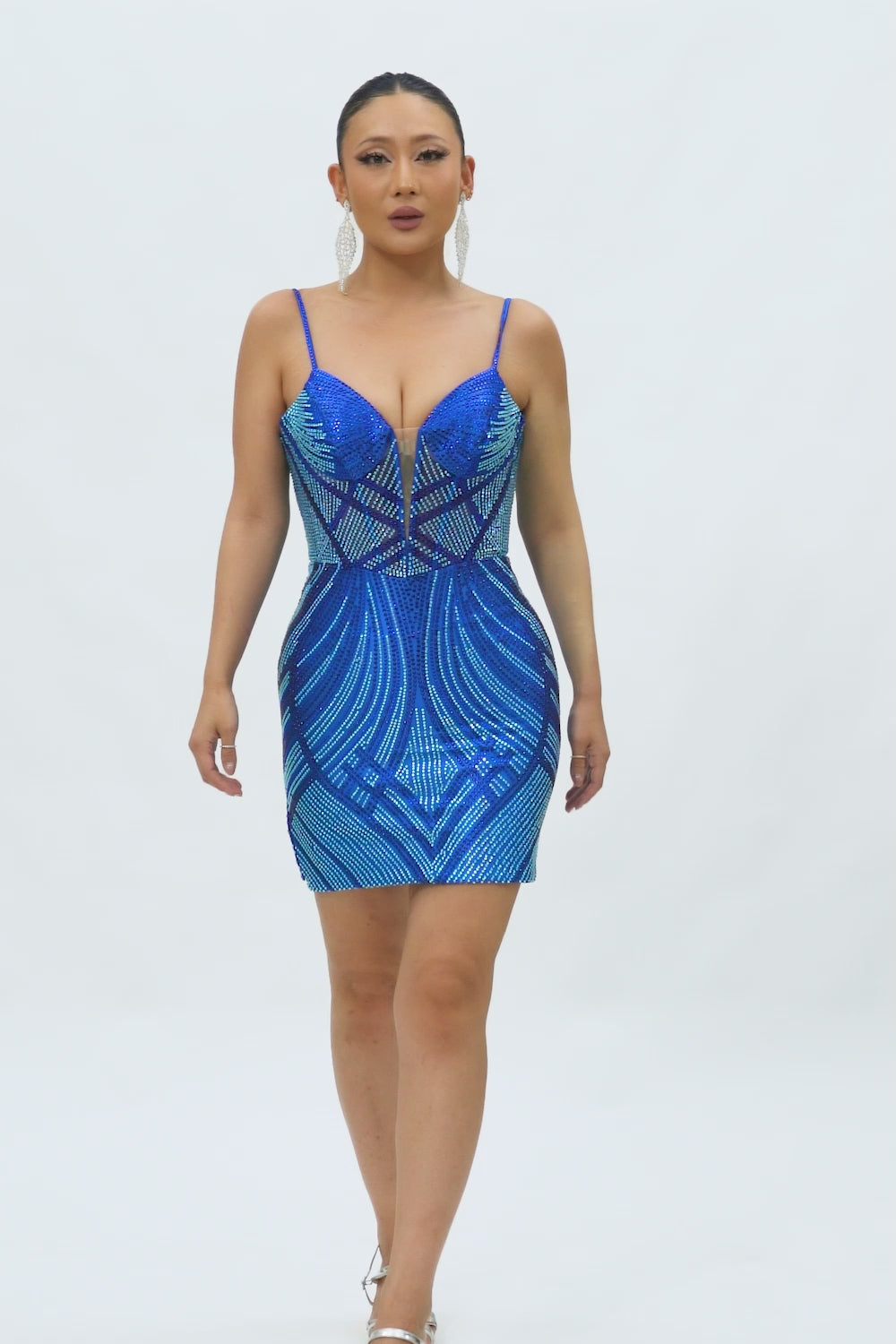 Sparkly Royal Blue Backless Short Tight Homecoming Dress with Beading