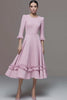 Pink Ruffled Tweed A Line Midi Homecoming Outfits with Sleeves