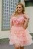 Blush Cold Shoulder Tulle A Line Short Homecoming Dress with Ruffles