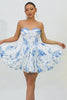 White Blue Floral Sweetheart Corset Short Homecoming Dress