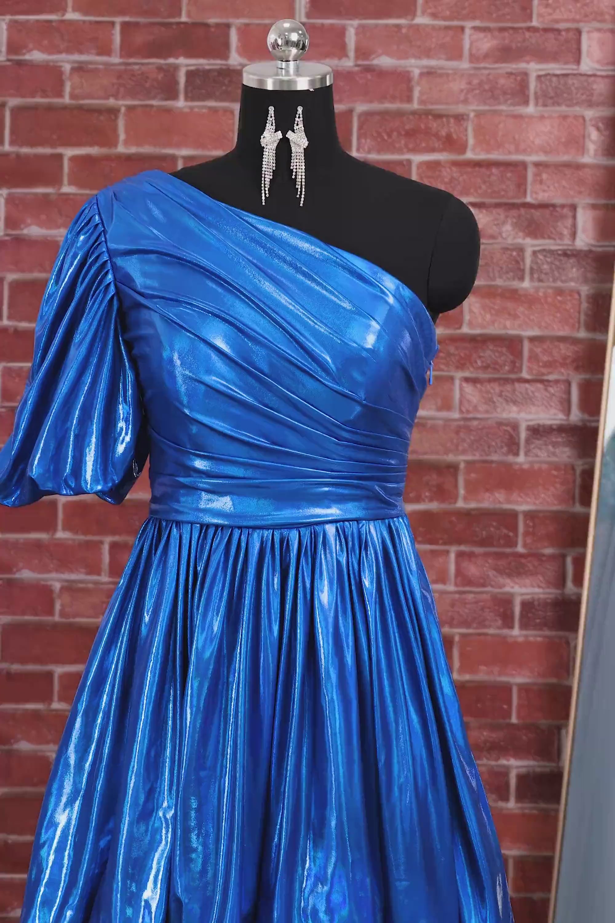 Green One Shoulder Ruched Short 80s Homecoming Dress with Sleeve