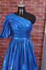 Green One Shoulder Ruched Short 80s Homecoming Dress with Sleeve
