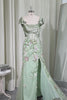 Green Corset Mermaid Floral Appliqued Long Prom Dress with Slit