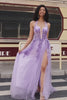Gorgeous A Line Halter Neck Grey Purple Corset Prom Dress with Appliques
