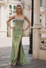 Sparkly Green Mermaid Corset Long Ruched Prom Dress with Slit