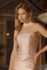Sparkly Champagne Mermaid Neck Scarf Long Prom Dress with Beading